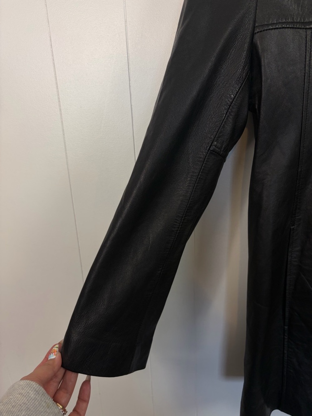 Vintage 90s Black Long Blazer Leather Jacket Coat Minimalist Womens Size Small - Picture 9 of 15
